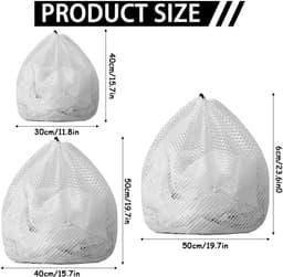 Waszakkenset 3 stuks (30x40 cm) - Herbruikbare en duurzame polyester zakken - met trekkoord - beschermen shirts, sokken en ondergoed in de wasmachine — thumbnail 4