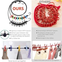 Retractable Portable Clothes line for Travel - 2 Packs of Clothesline with 8 Clothespins and Disposable Compressed Towels - Indoor Camping Accessories — thumbnail 3