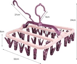 Wasrek - droogrek inklapbaar - kunststof hangdroger met 32 wasknijpers - droogrek hangend - babykleding, ondergoed, sokken - droogrekken - roze — thumbnail 1