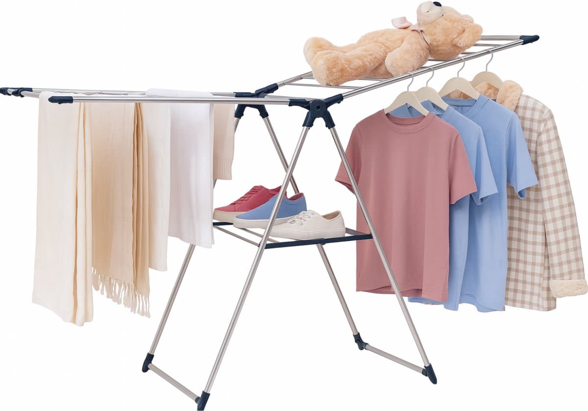 Wasrek Inklapbaar – Extra Droogrek voor Kleine Was – Opvouwbaar RVS Wasrek – Stevig en Ruimtebesparend – 18m Drooglengte – Binnen & Buiten – Duurzaam — afbeelding 1
