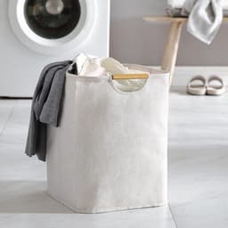 Waterdichte wasmand - Grote opvouwbare wasmand - met versterkte houten handgreep - 60L opbergmand voor speelgoedkleding - Opbergmand voor vuile was - voor wasgoed, badkamer (lengte 50 cm) — thumbnail 3