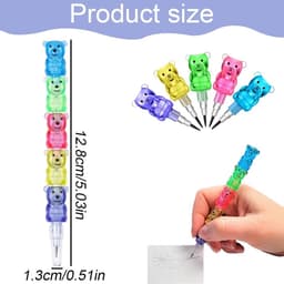 Allecto Plus - Stapelbare Berenpotloden: 12 stuks, Kunststof, Creatief Cadeau voor Kinderen, School Feest - Multikleurig — thumbnail 5