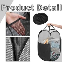 Opvouwbare wasmand van gaas - Opvouwbare wasmand - Opvouwbare wasmand - Wasmand met zijvakken - Wasmand van gaas met handvat - Geschikt voor badkamers en studentenhuizen - 36*36*58cm — thumbnail 3