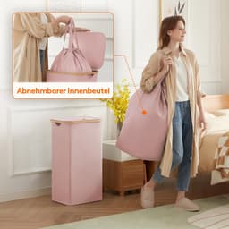 Opvouwbare Wasmand - Met Deksel en Bamboe Handvatten - Roze — thumbnail 2