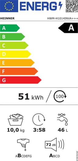 Heinner HWM-H1014INVA++ Wasmachine 10 kg – 1400 tpm – Inverter Motor – Energieklasse A – Stoomfunctie – Digitaal Display – Wit – 5 Jaar Garantie — thumbnail 2