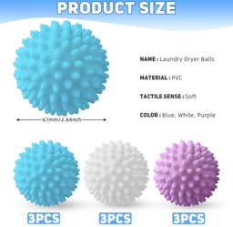 Wasmachine wasballen - Drogerballen - Drogerballen - Herbruikbaar voor het thuis wassen van kleding - 9 stuks - Wit, blauw, paars - Drie kleuren — thumbnail 5