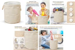 Terra - Wasmand - Wasmand Inklapbaar - Opvouwbare Wasmanden - 35 cm x 40 cm - Stijlvolle en Ruimtebesparende Wasmand voor Optimale Wasorganisatie - Engelse Stijl Wasmanden - Licht - Beige met Witte Strepen — thumbnail 5