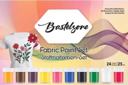Textielverf Set van 24 levendige kleuren, elk 25 ml. - Wasbare textielverf set - Levendige, sterk gepigmenteerde textielverf - Machinewasbare verf voor T-shirts, katoen en stoffen (24 kleuren x 25 ml) — thumbnail 2