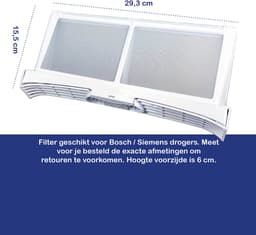 Multaparts® pluizenfilter voor droger 293 x 155 x 60 mm | Geschikt voor Bosch / Siemens drogers | Alternatief voor 00652184 — thumbnail 5
