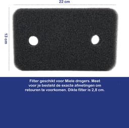 Multaparts® schuimfilter voor droger 220 x 130 x 28 mm | Geschikt voor Miele drogers | Alternatief voor 7070070 — thumbnail 2