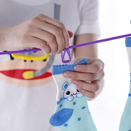 2 stuks - Elastische waslijn - Met 12 wasknijpers - Kampeerwaslijn - Kampeeraccessoires - Reiswaslijn voor buiten en binnen - Droogrek voor buitenkleding - Paars — thumbnail 3