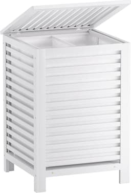 Dubbele Wasmand met Deksel - Bamboe Kledingverdeler - 120L Wit — thumbnail 1