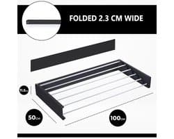 Famanu - Wanddroogrek – Droogrek – Wasrek – Inklapbaar Droogrek – Aluminium (Zwart, 100 x 50 cm)