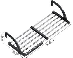 Famanu - Radiator-wasdroger, balkonwasdroger, wasdroger aan de muur, opvouwbaar wasrek, roestvrij staal, uittrekbaar, hangdroger (51-95 cm), winddichte sokkenhanger inbegrepen.