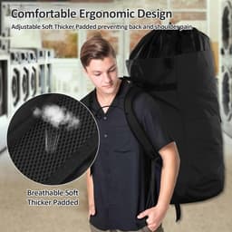 Extra Large Laundry Backpack Bag met Padded Shoulder Strap - Waterproof Travel Laundry Bag voor College Dormitory - Hangende en Vouwbare Waszak voor Reizen — thumbnail 3