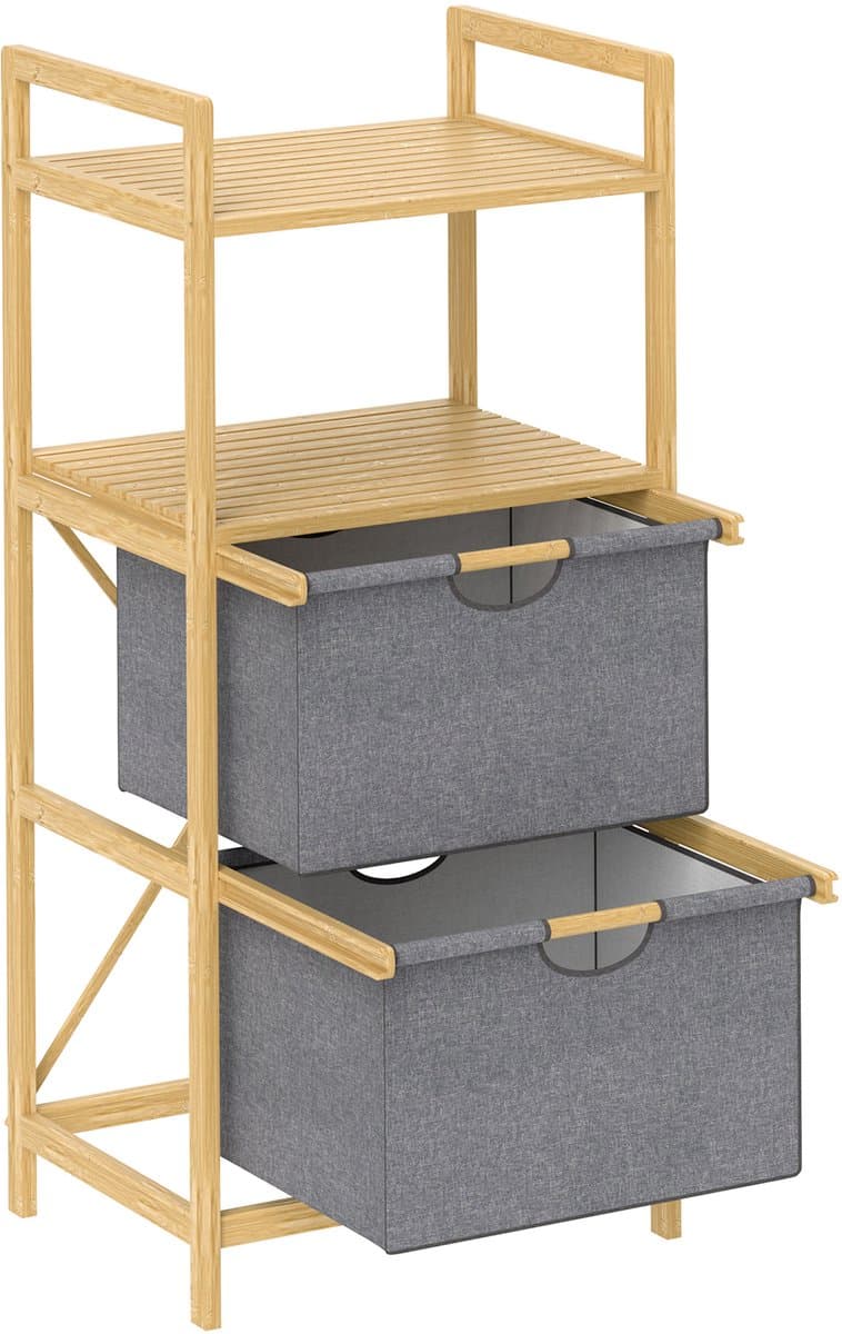 HOMCOM-Wäschekorb-Bambus, Polyester-44L x 34B x 96H cm-Naturholz — afbeelding 1