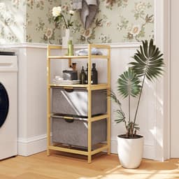 HOMCOM-Wäschekorb-Bambus, Polyester-44L x 34B x 96H cm-Naturholz — thumbnail 2