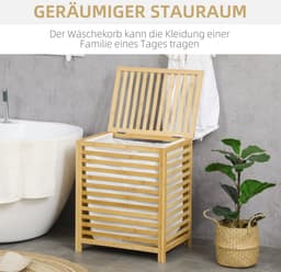 HOMCOM-Wäschekorb-Bambus, Polyester-50L x 36B x 60H cm-Naturholz — thumbnail 5