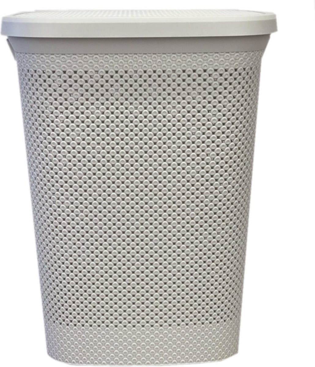 Bathroom Solutions Wasmand - creme wit - 60 liter - 37 x 46 x 60 cm - met deksel — afbeelding 1