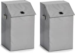 Zeller Wasmand - grijs - met deksel - polyester - 34 x 34 x 60 cm - Wasgoedmanden — thumbnail 2