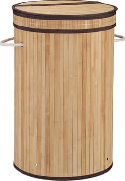 2x wasmand bamboe - ronde wasbox met deksel - 63 x 40 cm - 65 liter - natuur — thumbnail 5