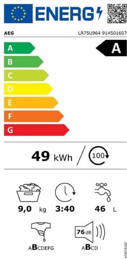 AEG LR75U964 7000 serie Prosteam - Wasmachine - Geschikt voor pods – Energielabel A - 9kg - NL/FR — thumbnail 2
