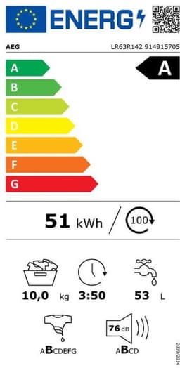 AEG LR63R142 6000 serie ProSense® - Wasmachine - Energielabel A - 1400 toeren - 10kg - NL/FR — thumbnail 2