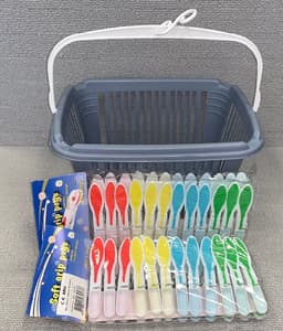 Wasknijpermandje - Wasknijpermand - met 24 Knijpers - Wasknijper- Grijs — thumbnail 1