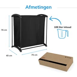 ACAZA Wasmand 3 vakken - Wassorteerder - 108 L - Zwart — thumbnail 2