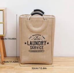 Wasmand van Jute - Opvouwbare Opbergzak met Aluminium Handvat - Thuis Kleding Organisator — thumbnail 2