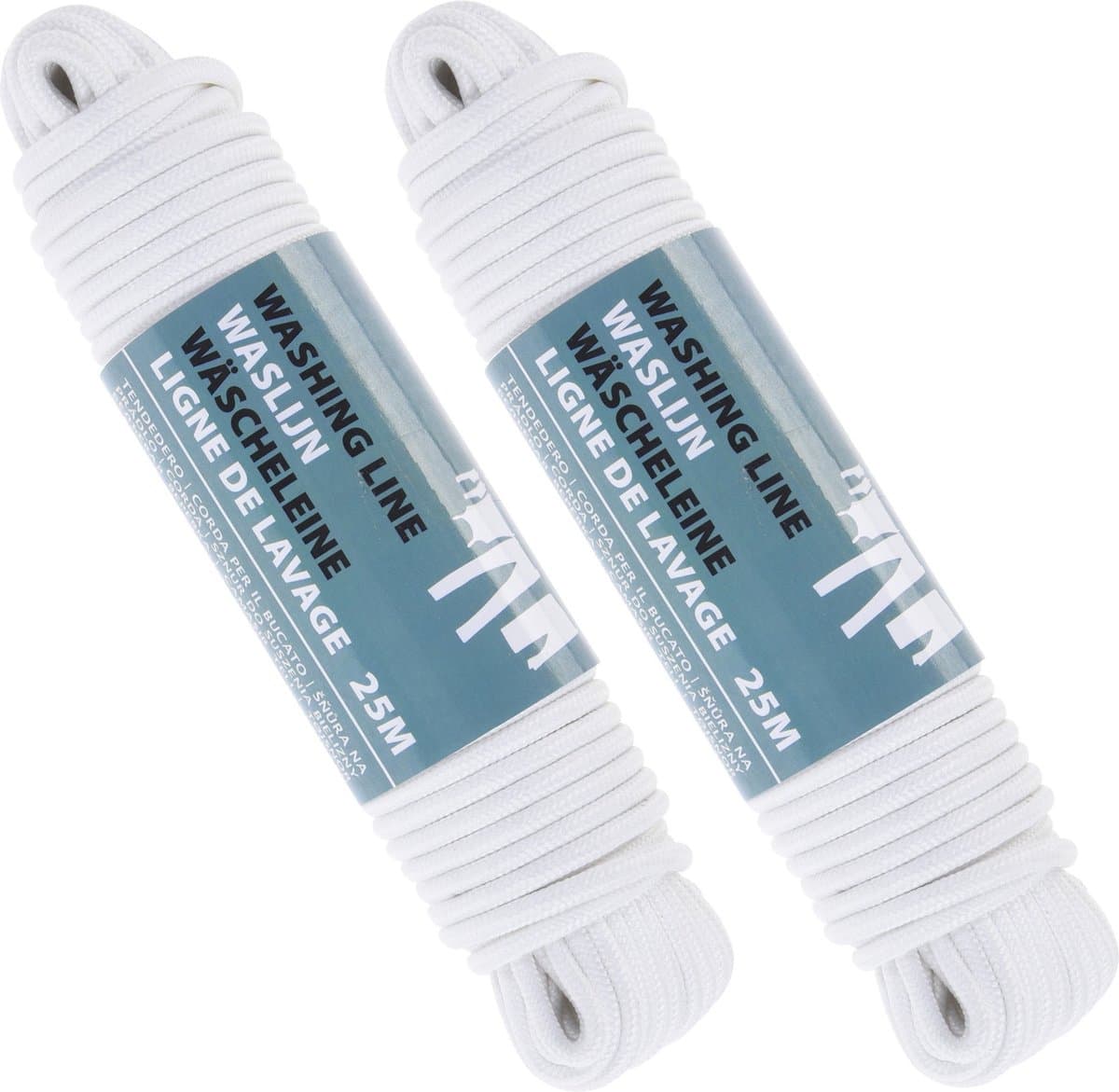 2x Witte waslijnen/drooglijnen polyester 25 meter - Huishouding - Schoonmaken - De was doen/ophangen - Waslijn/drooglijn — afbeelding 1