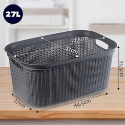 KADAX - Wasmand, multifunctionele mand, 27 l - wasmand van kunststof, opbergmand, wasmand voor badkamer, vuile kleding, accessoires, speelgoed, wasbox - Zwart — thumbnail 2