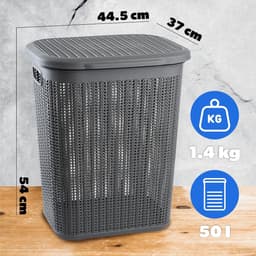 Wasmand, 50L, multifunctionele wasmand met deksel - lichte wasverzamelaar, wassorteerder van kunststof, voor badkamer, vuile kleding, speelgoed, wasmand - Antraciet KADAX — thumbnail 2