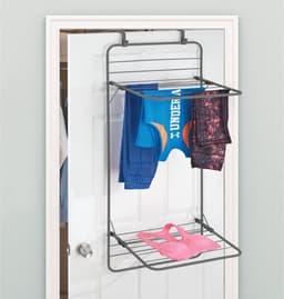 Hangdroger - Ruimtebesparend droogrek met metalen deur - 2 lagen - Praktische washoek voor badkamer of wasruimte - Grijs — thumbnail 5