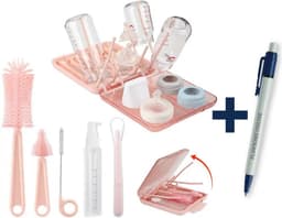 Flessen Droogrek Baby - Roze + Schoonmaakset - Baby Fles Schoonmaakset - Reis Set - BPA vrij + Pen — thumbnail 1
