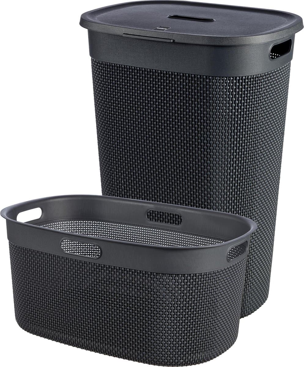 Curver Filo Wasmand met deksel 55L + Wasmand 45L - Antraciet — afbeelding 1