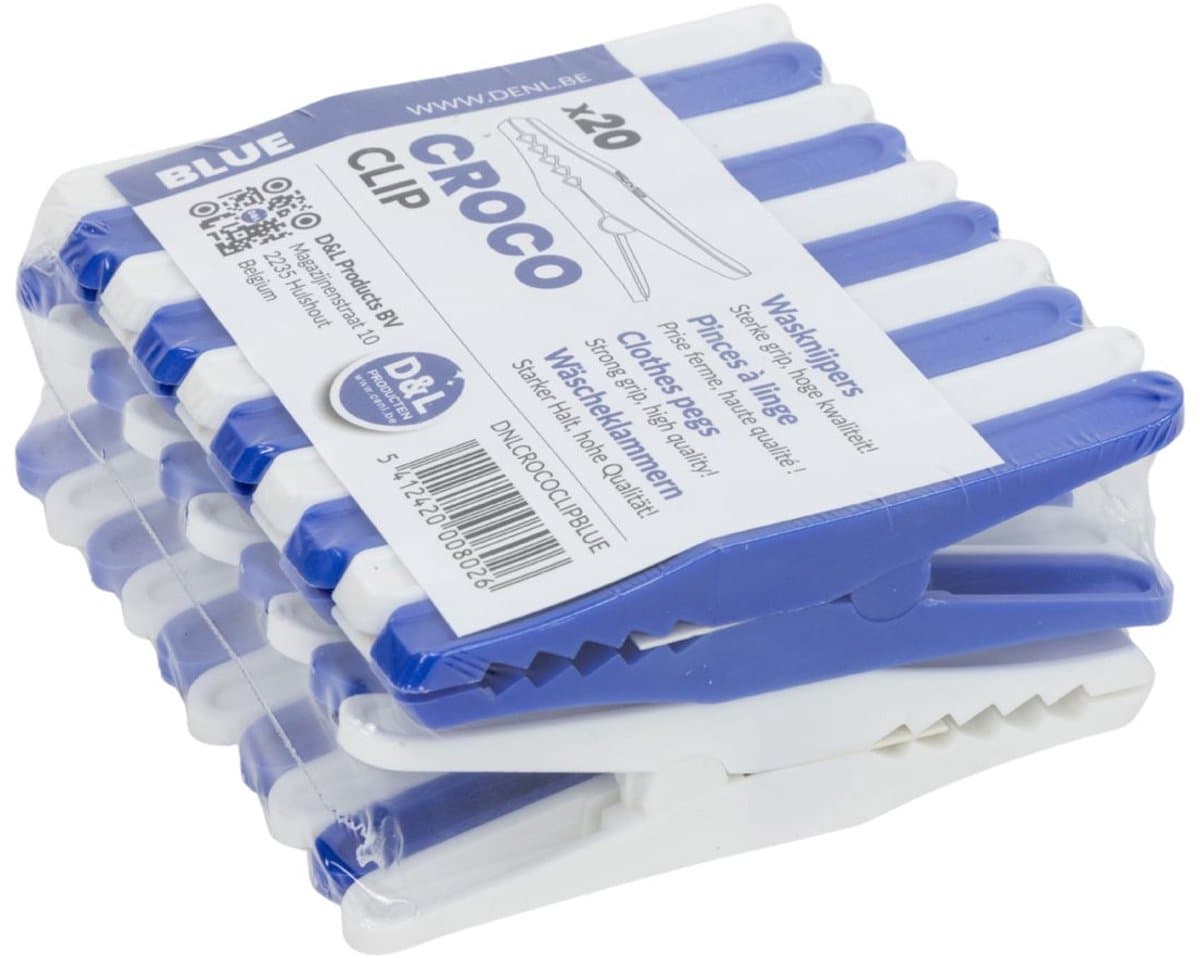 D&L Croco Wasklemmen | Wasknijpers - 20 Stuks - Blauw — afbeelding 1