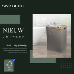 Sivableu Wasmand Zwart 3 vakken – Wassorteerder – 160L – 3 uitneembare zakken – Wasmand met Deksel – opvouwbaar - Laundry Basket - Wasbox - Bamboe - Labels — thumbnail 3