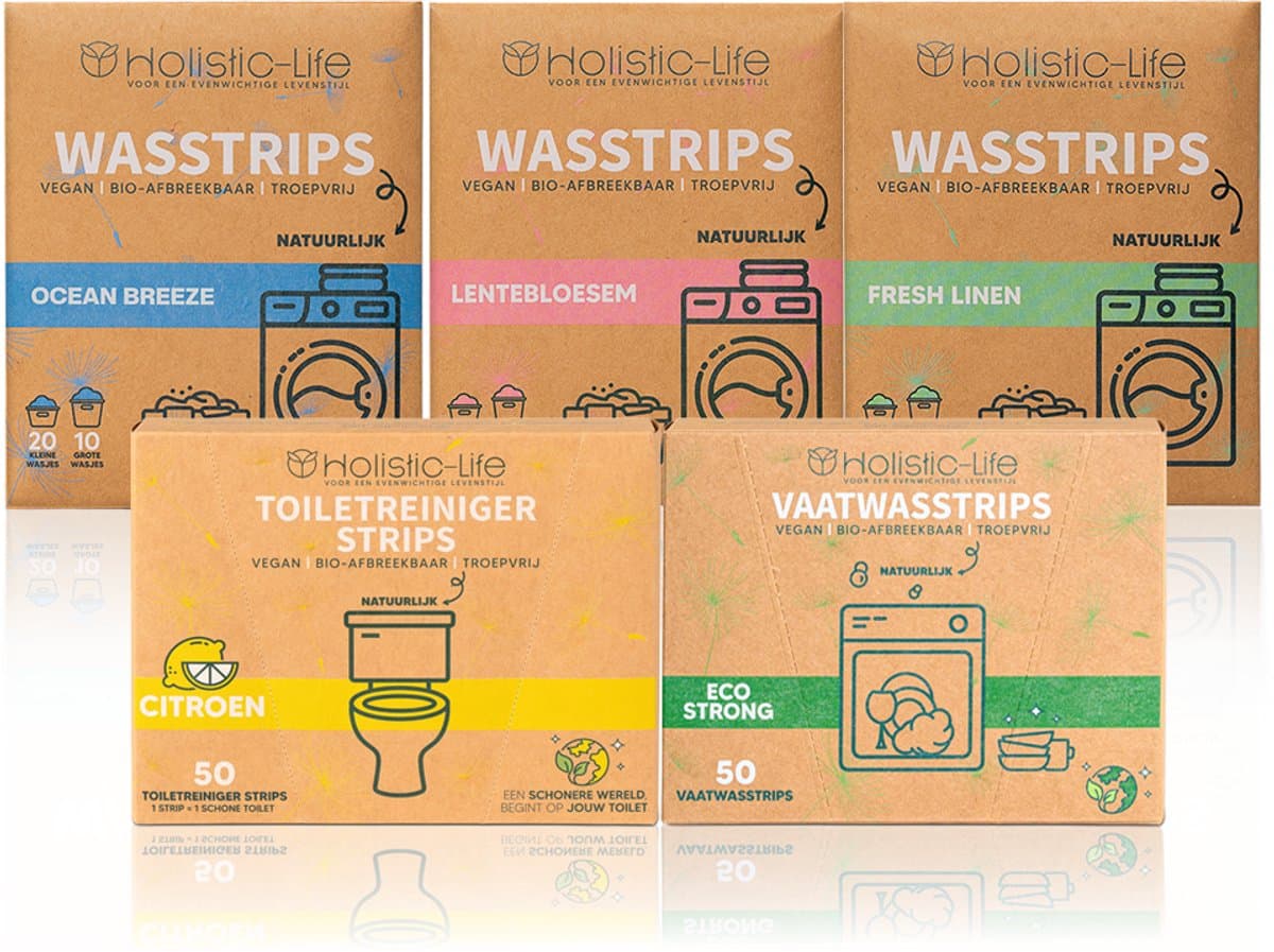 Wasstrips, Vaatwasstrips & WC Reiniger Strips Proefpakket - 3 Wasmiddel Geuren 3x20 Wasbeurten - 50 Vaatwasstrips - 50 Toiletreiniger strips — afbeelding 1