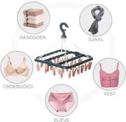 Sokkendroogrek, sokkendroogrek met 32 ​​clips voor ondergoed, sokken, duurzame plastic wasknijpers voor binnen- en buitengebruik — thumbnail 2