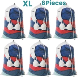 NORDIX Waszak Groot XL - 60x90CM - Waszakken - 6 Stuks - Laundry Bag - Wasnet - Waszakje - Treksysteem - Trekbandsluiting - Polyester - Schoenenzak - WHITE — thumbnail 1