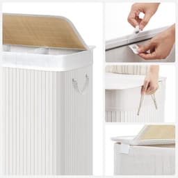 Waskorf Vuile wasmand Met 3 compartimenten Klemdeksel en handgreep 150 liter extra grote capaciteit Opvouwbaar ontwerp ruimtebesparend Geschikt voor wasruimte Slaapkamer en badkamer 60 x 40 x 60,5 cm Wit — thumbnail 5