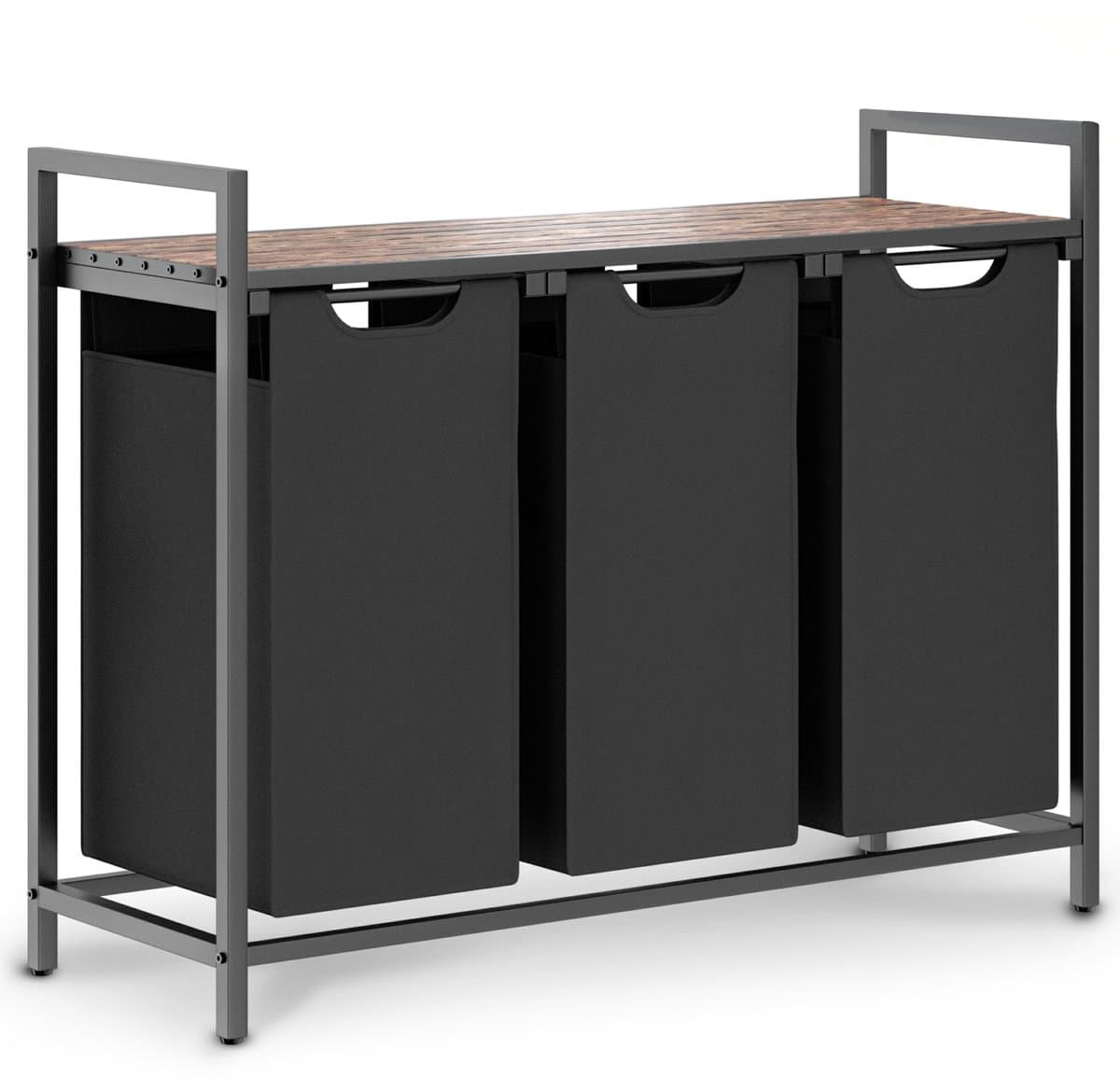 O'DADDY® Wasmand 3 vakken – wassorteerder - wasmanden - wasbox - wasmand bruin - wasmand - wasmanden bruin - 114 liter - 3 zakken - uitschuifbaar met plank - 92.5 x 33 x 71 cm — afbeelding 1