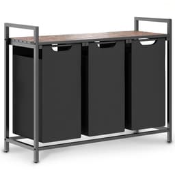 O'DADDY® Wasmand 3 vakken – wassorteerder - wasmanden - wasbox - wasmand bruin - wasmand - wasmanden bruin - 114 liter - 3 zakken - uitschuifbaar met plank - 92.5 x 33 x 71 cm — thumbnail 1