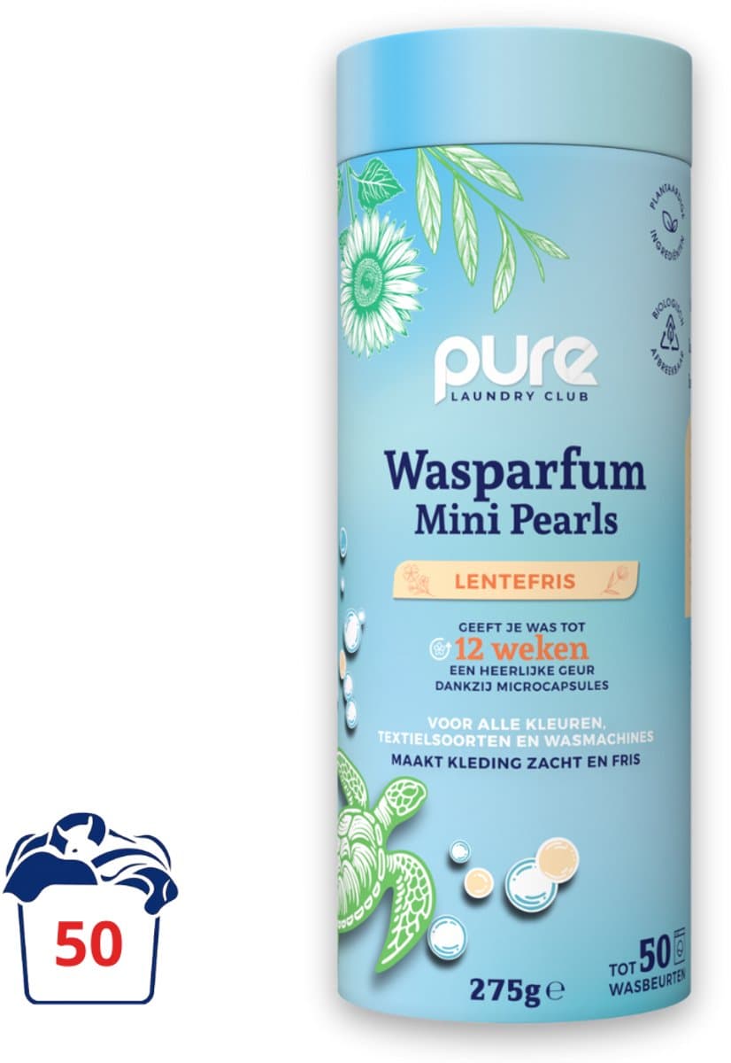 Pure Laundry Club Wasparfum Mini Pearls - Lentefris - 50 Wasbeurten - Luxe Geurbooster - Tot 12 Weken Frisse Was - 100% Plasticvrij, Natuurlijk & Vegan Wasparels - Geurparels Wasmachine — afbeelding 1