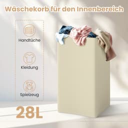 COSTWAY Wasmand vrijstaand, houten wasverzamelaar met deksel en tas, opbergkast badkamer, badkamerkast, wit — thumbnail 5