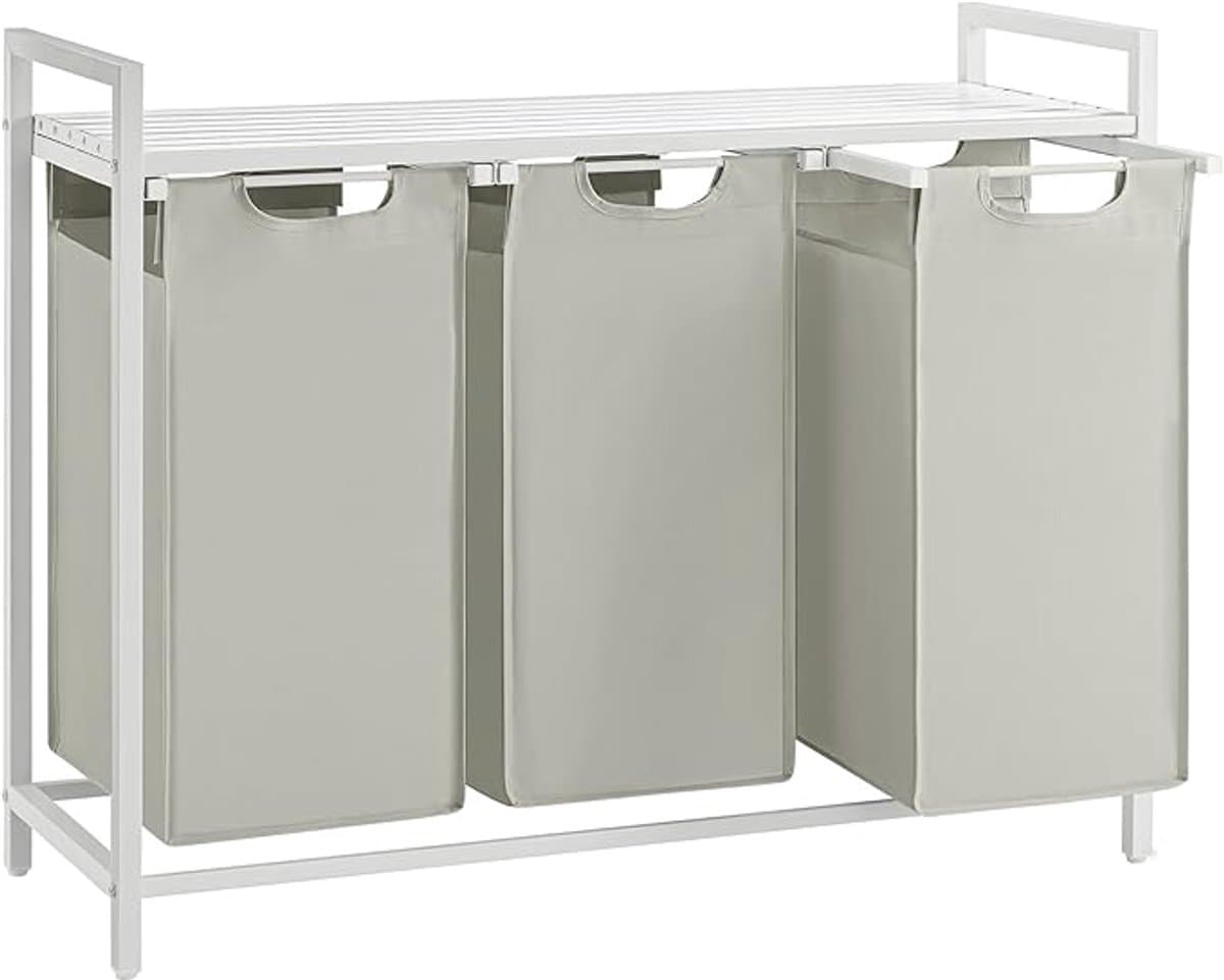 FurnStar Wasmand - Wassorteerder - 3 vakken - Wasmanden - Wassorteerder 3 vaken - 3x 38 L - 114L - Metalen Frame - Stijlvol en Duurzaam- Wit — afbeelding 1