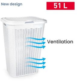 Plasticforte Wasmand Ventilation - met deksel - wit - kunststof - 51 liter - 43 x 35 x 61 cm - Badkamer - Wasgoed - Nieuw design - Zeer stevig — thumbnail 4