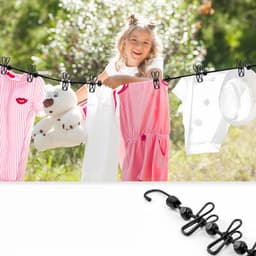 1 Draagbare buitenwaslijn - Geen stoten - Geschikt voor het drogen van kleding thuis met sterke bevestiging - 1,8 m met 12 clips - Zwart — thumbnail 2