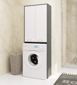 Was a machine kast met 2 deuren, 4 legplanken en opbergvak voor een stijlvolle badkamer — thumbnail 4